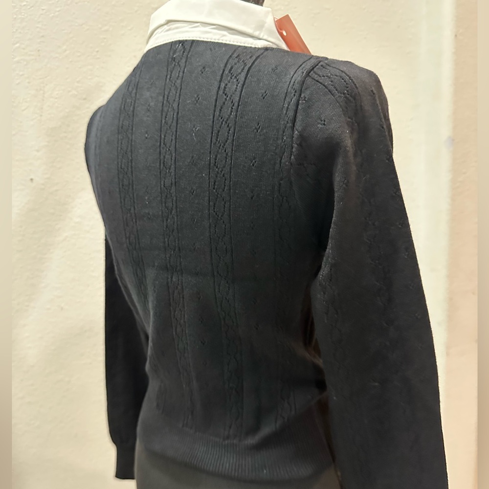 Miu Miu Black Knit Polo Sweater with White Collar and Gold Buttons - Picture 2 of 3